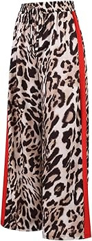 Women's Casual Pants Drawstring Leopard Print Color Block Side Striped Straight Leg Wide Leg Loos... | Amazon (US)