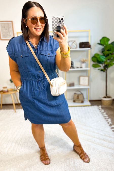 Styling this new utility shirt dress from Walmart!  XL in mine. Found this camera crossbody bag at my Walmart but it’s also available on mine. Love the neutral colors for spring and summer!  XL tummy control shorts. Sandals run tts  

#LTKSeasonal #LTKmidsize #LTKfindsunder50