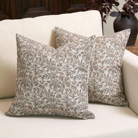 Floral Throw Pillow Covers 20x20 Set of 2 Vintage Block Print Pillow Covers Decorative Pillow Covers Couch Pillows for Room Farmhouse Accent Sofa Pillows, Red/Sand | Walmart (US)