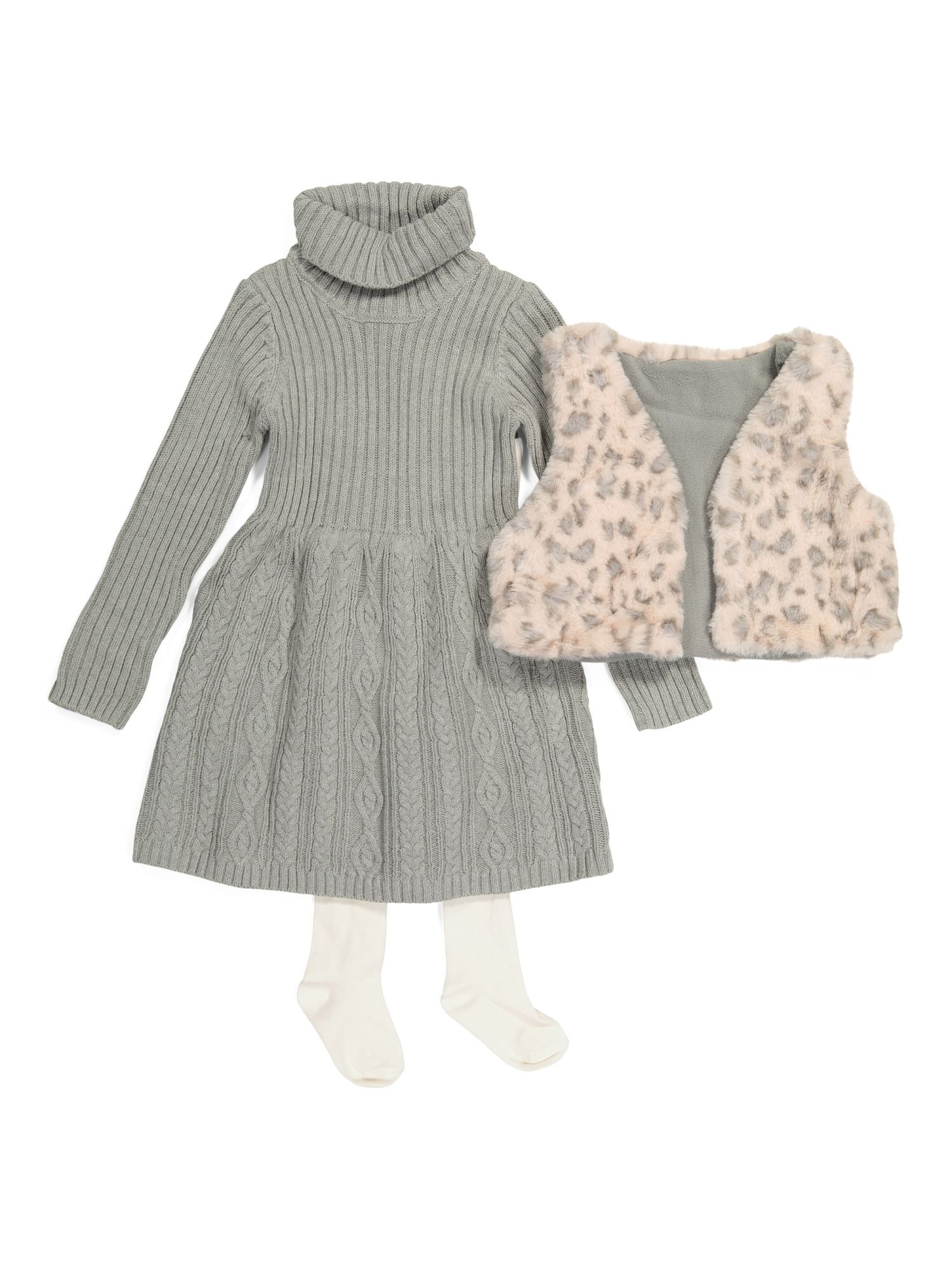 Toddler Girls 2 Pc Vest And Sweater Dress Set With Tights | Marshalls