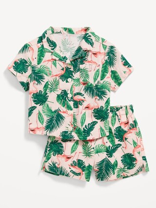 Matching Short-Sleeve Printed Linen-Blend Shirt & Pull-On Shorts for Baby | Old Navy (US)
