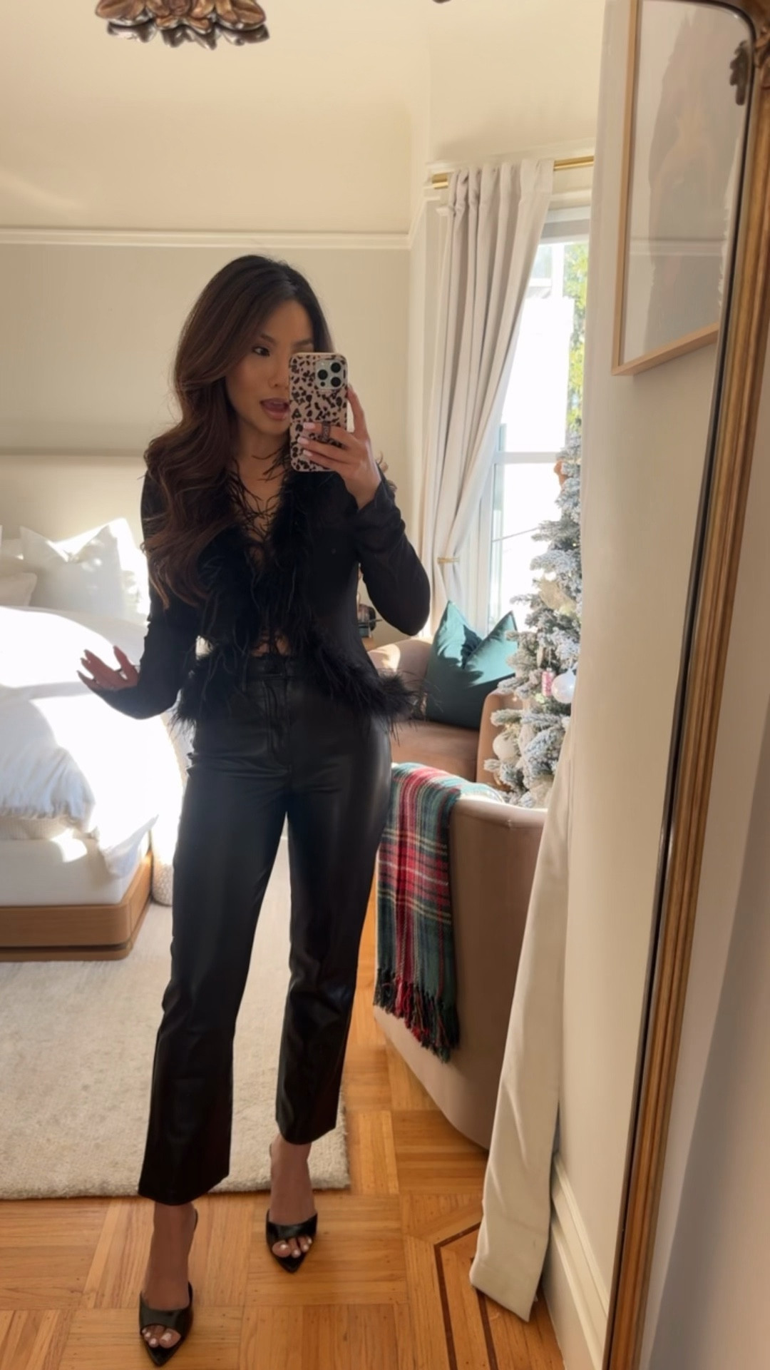 This feather top 😍 finally found a look for less for the $450 feather sheer top I wanted!

Sizing:
Top - tts, xs
Pants - old style linked similar from Abercrombie
Heels - tts

#LTKHoliday #LTKFindsUnder100 #LTKPetite