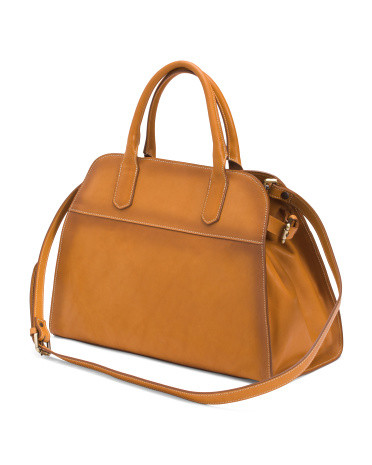 Made In Italy Leather Handbag With Belted Sides And Top Handles | Handbags | Marshalls | Marshalls