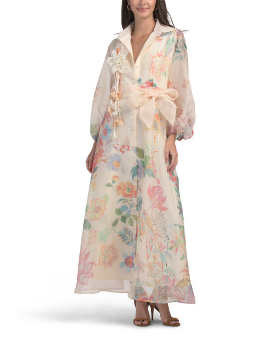 Balloon Sleeve Floral Print 3d Floral Applique Dress | TJ Maxx