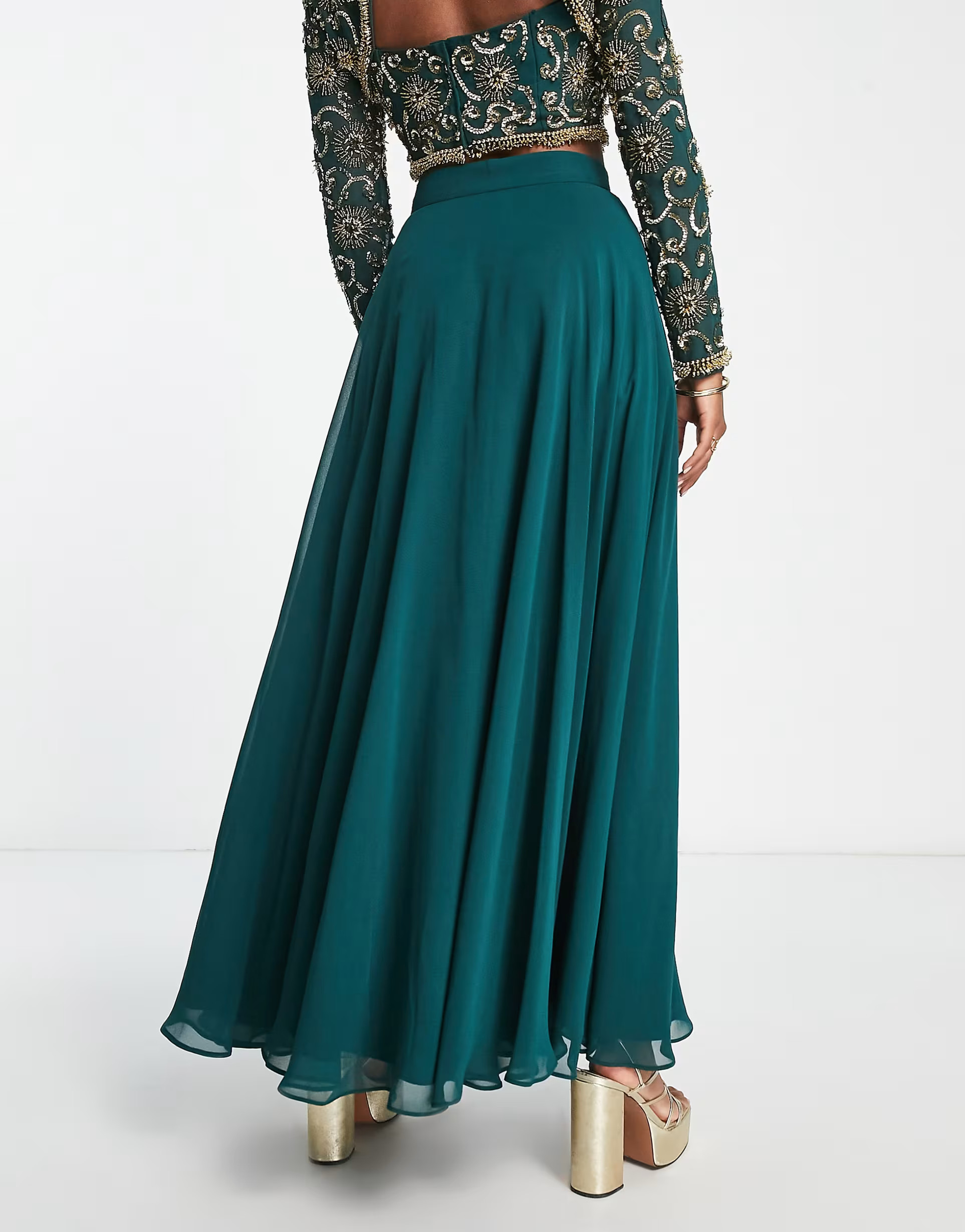 ASOS DESIGN soft maxi lehenga skirt in teal | ASOS (Global)