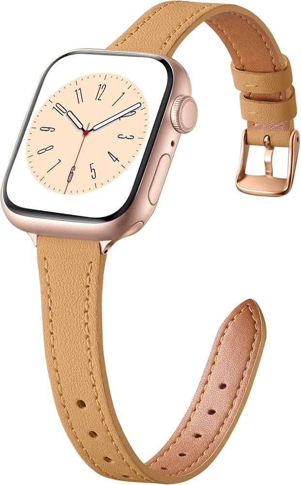Charlam Slim Leather Band Compatible with Apple Watch Bands for Women 40mm 38mm 41mm 42mm 44mm 45... | Amazon (US)