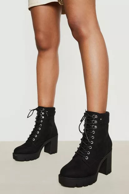 Ankle Detail Heeled Combat Boots | Boohoo.com (US & CA)