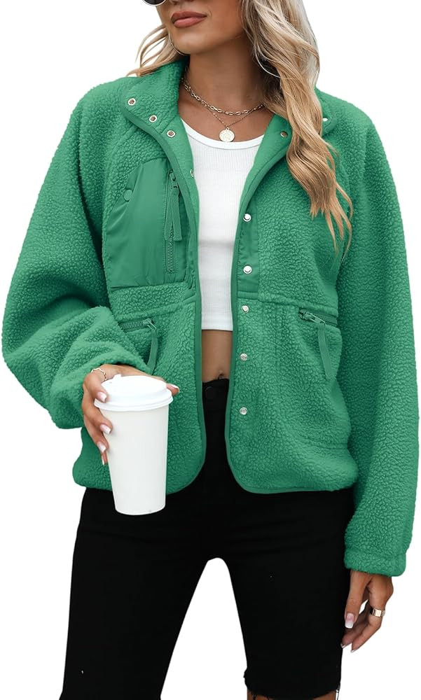 Yanekop Womens Fleece Jacket Fuzzy Long Sleeve Short Winter Coats Button Down Sherpa Jacket Outer... | Amazon (US)