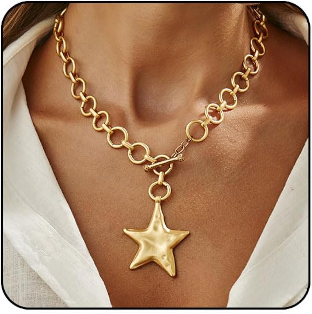 Chunky Gold Star Necklace Big Silver Statement Necklace for Women Big Star Chunky Necklaces Large... | Amazon (US)