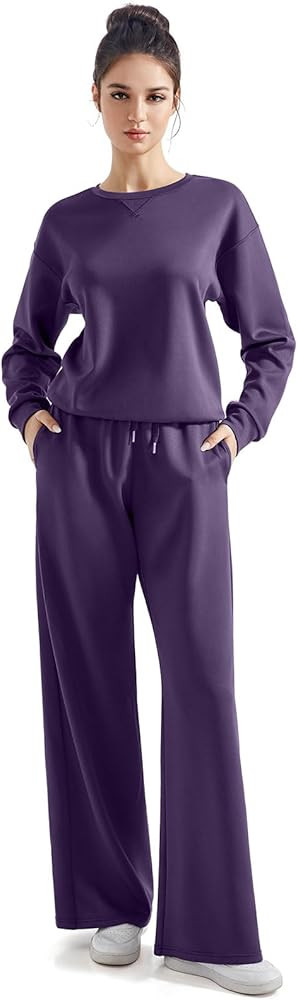 SUUKSESS Women Modal Fall 2 piece outfits Oversized Sweatshirt Wide Leg Pants | Amazon (US)
