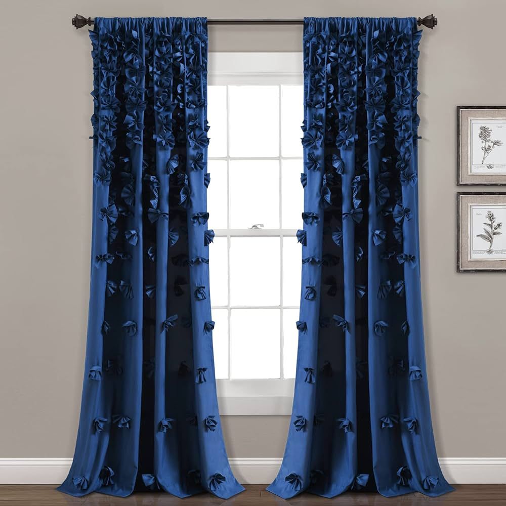 Lush Decor Riley Window Curtain Panel - Charming Handmade Bow Details - Elegant Light Filtering S... | Amazon (US)
