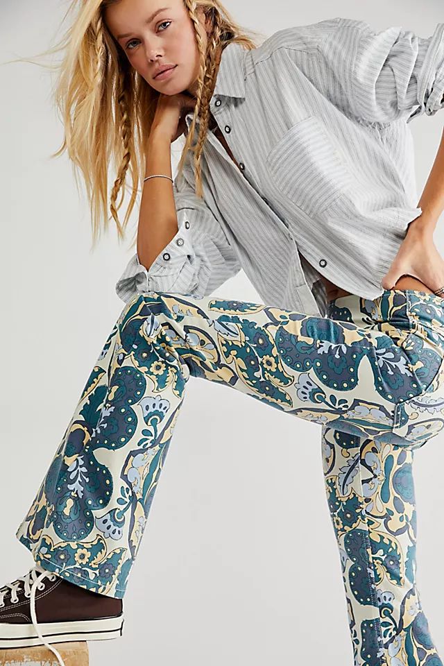 Penny Pull-On Printed Flare Jeans | Free People (Global - UK&FR Excluded)