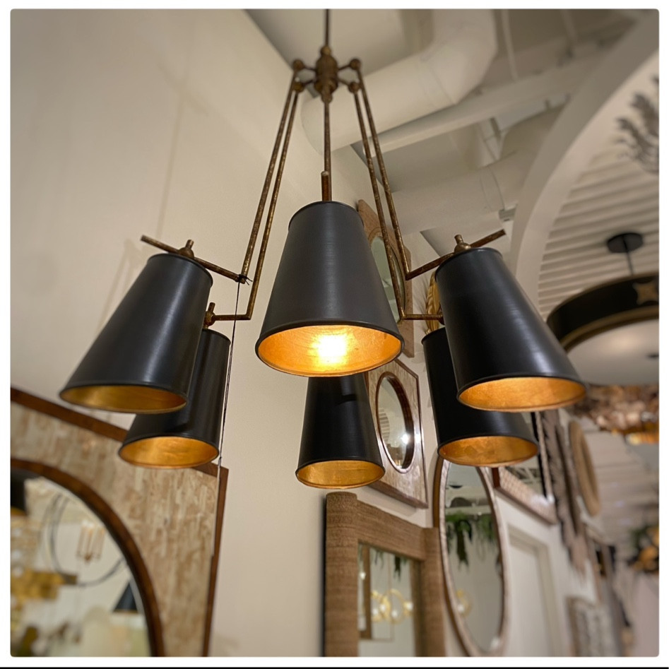 Modern metal chandelier matte black and gold 

#lighting #curreyandco

#LTKhome