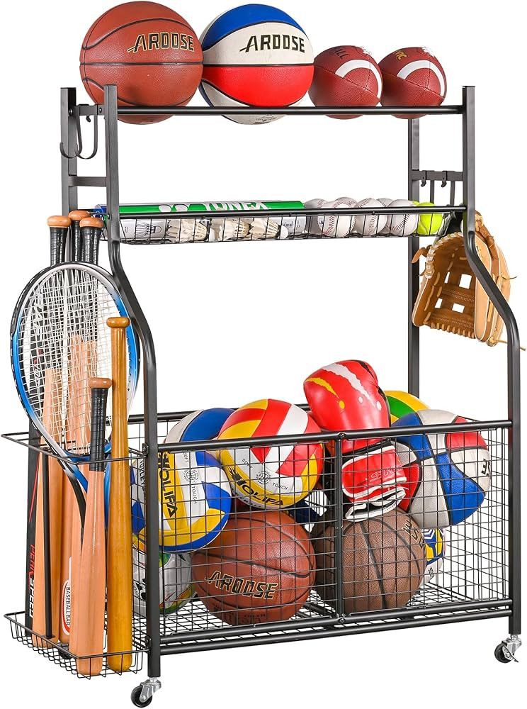 Mythinglogic Sports Equipment Garage Organizer,Garage Ball Storage for Sports Gear and Toys, Roll... | Amazon (US)