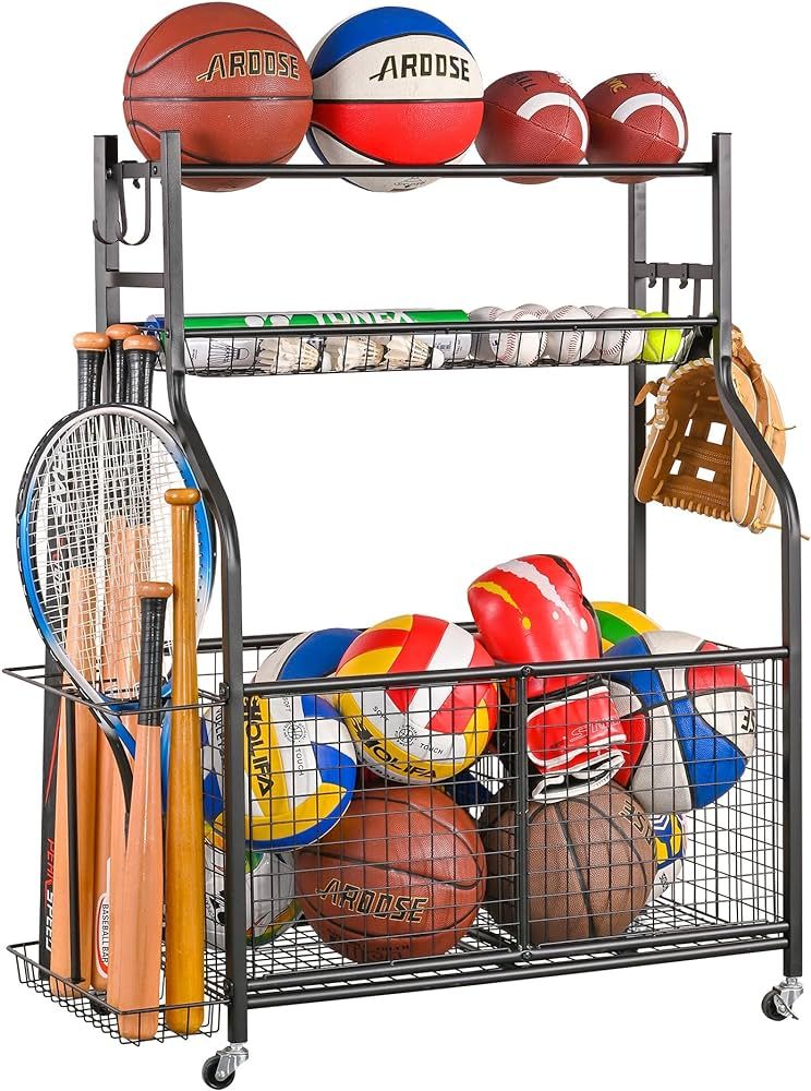 Mythinglogic Garage Sports Equipment Organizer, Ball Storage with Hooks and Baskets Sports Organi... | Amazon (US)