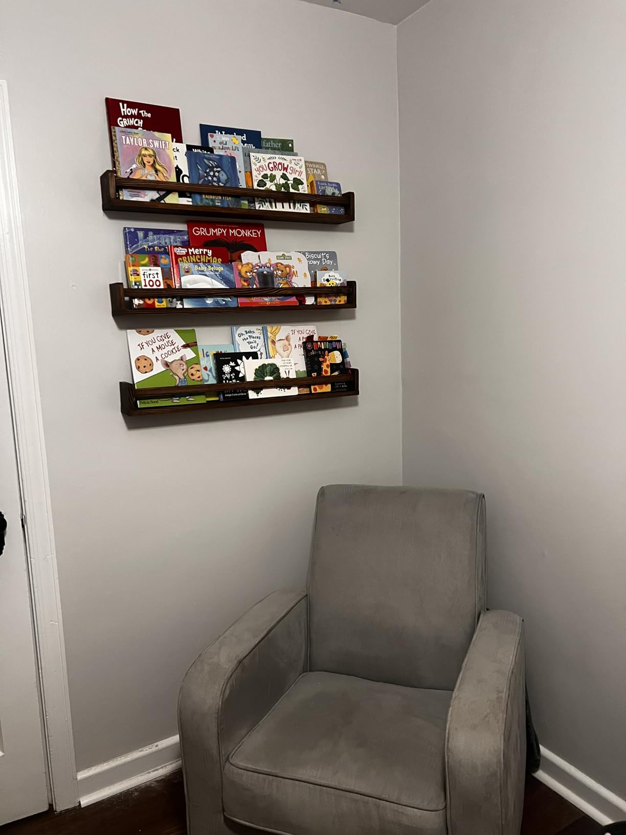 Fun Memories Nursery Book Shelves - Rustic Natural Solid Wood Floating Bookshelf for Kids - Wall ... | Amazon (US)