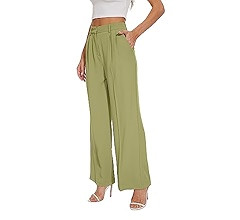FUNYYZO Women's Wide Leg Pants High Elastic Waisted in The Back Business Work Trousers Long Strai... | Amazon (US)