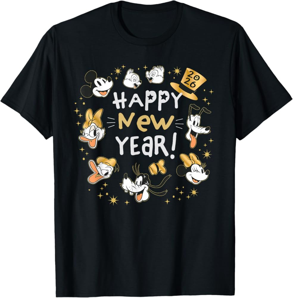 Disney Mickey & Friends Happy New Year 2026 Retro Party T-Shirt | Amazon (US)