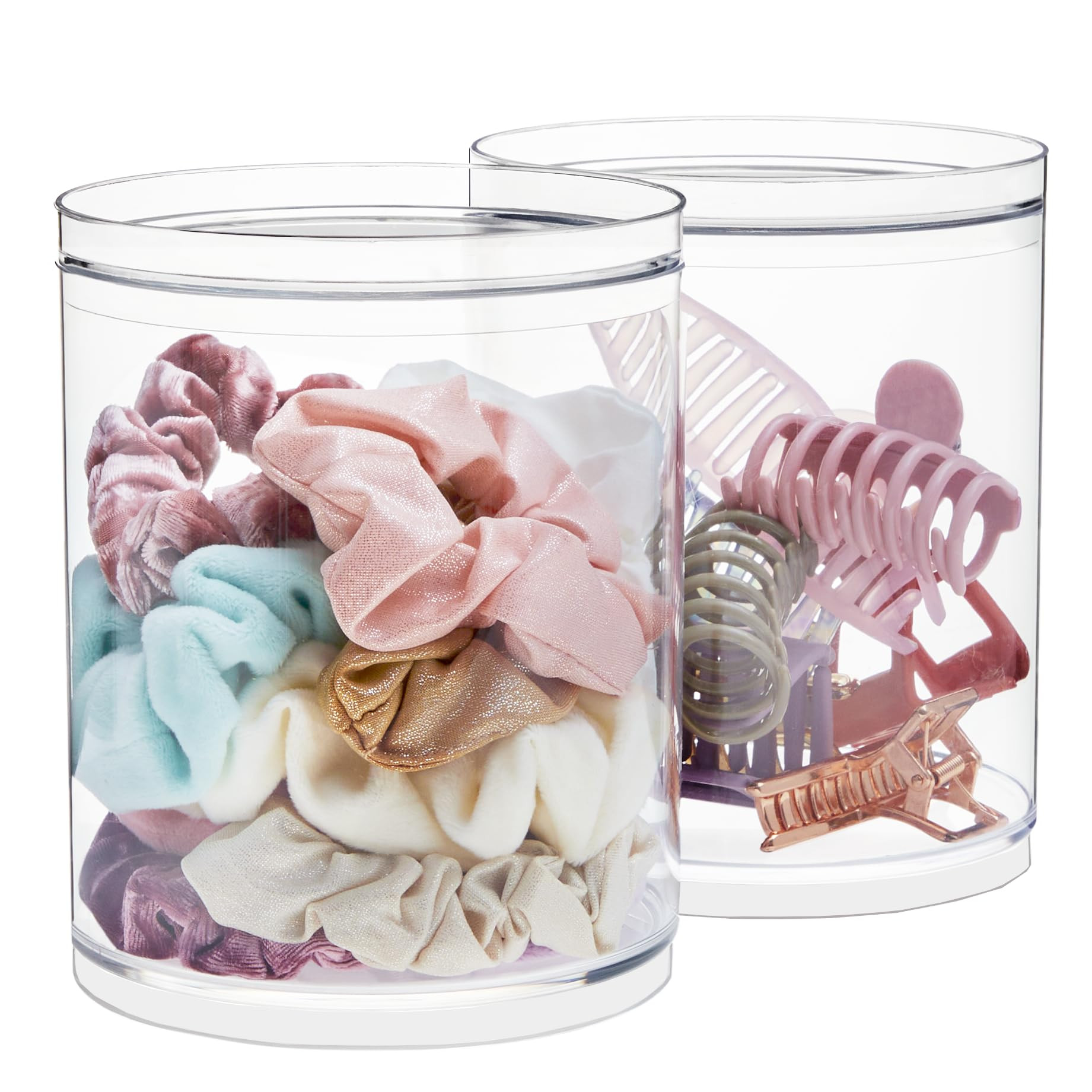 STORi Bella Tall Scrunchie Holder | Stackable Clear Plastic Container (Set of 2) Round Vanity Sto... | Amazon (US)