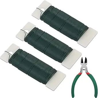 PAXCOO 3 Pack 110 Yards Green Floral Wire 22 Gauge with Wire Cutter, Flexible Craft Paddle Wire F... | Amazon (US)