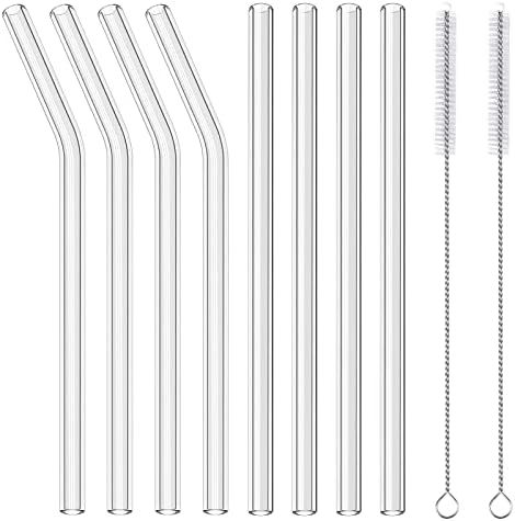 Elyum 8 Pack Reusable Glass Straws, 10'' x 10mm Clear Drinking Straws with 2 Cleaning Brushes Portab | Amazon (US)