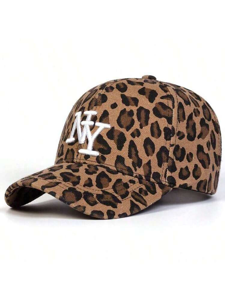 1pc Women's NY Leopard Letter Embroidered Baseball Cap, Casual Street Fashion Hat For Spring, Autumn Season, Traveling, Vacation, Beach | SHEIN