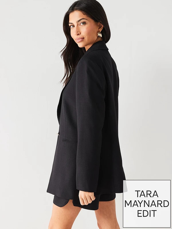 V by Very X Tara Maynard Horn Button Linen Blazer - Black | Very (UK)