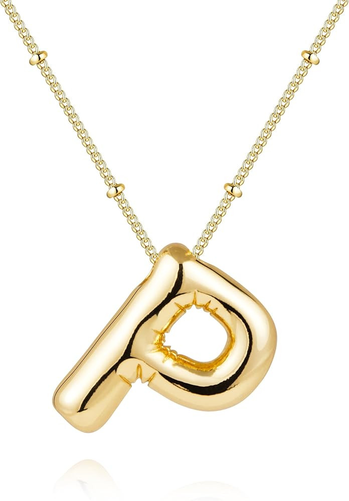 Inerney Gold Bubble Letter Necklace Initial Necklaces for Women, Chunky 14K Plated Balloon Initia... | Amazon (US)