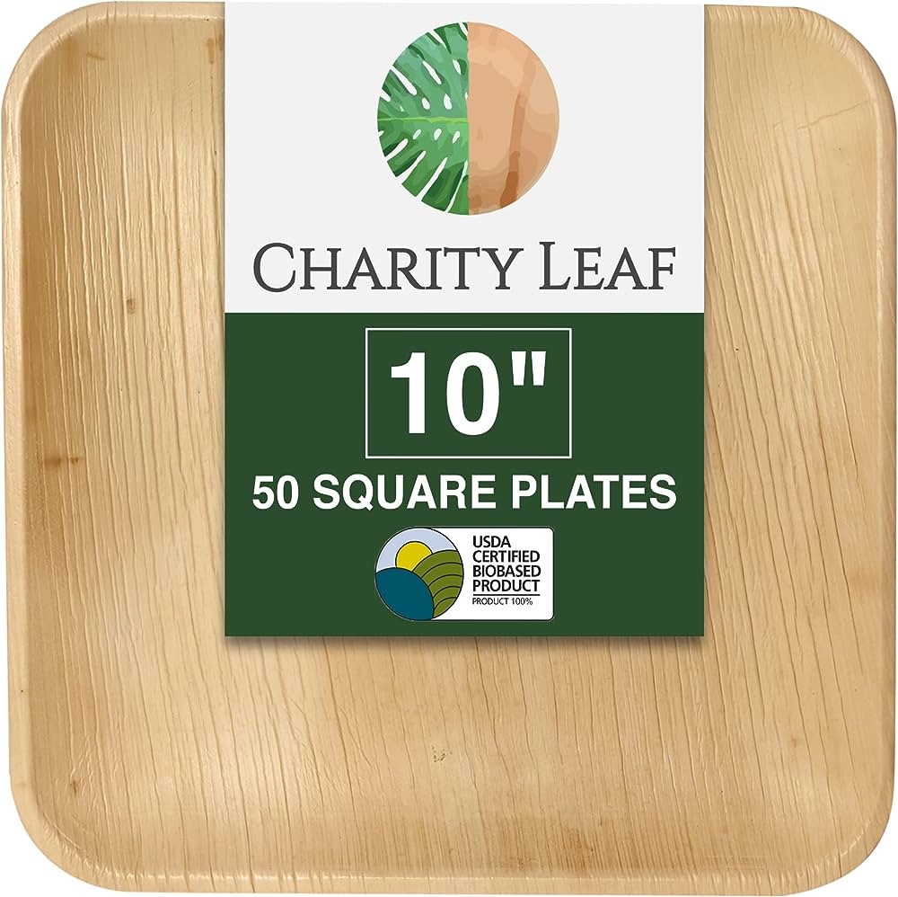 Charity Leaf Compostable 10" Square Palm Leaf Dinner Plates (50-pack) | Premium, 100% Natural, Di... | Amazon (US)