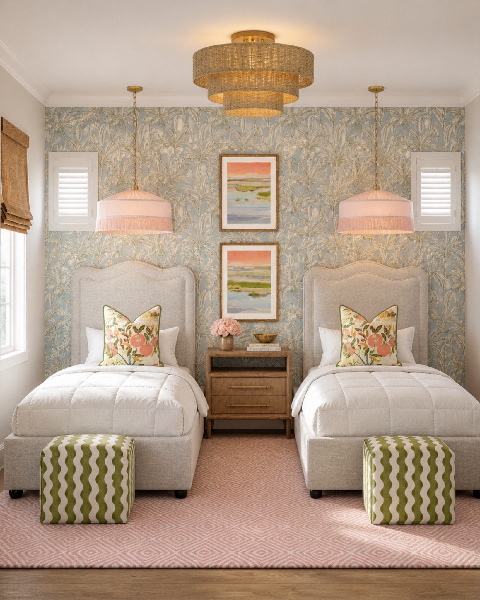 Playing with some wallpaper ideas for a twin room for a beach house! Love the pink green and blues in this bedroom design!! So fun and coastal

#LTKdayinmylife #LTKHome #LTKSaleAlert