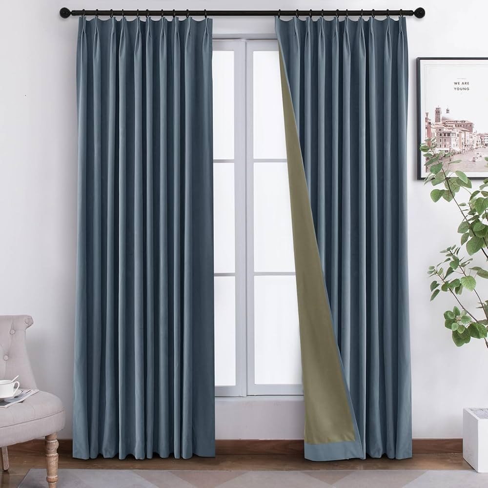 Macochico Full Blackout Velvet Curtains Pinch Pleated Windward Blue Drapes for Track Full Light B... | Amazon (US)