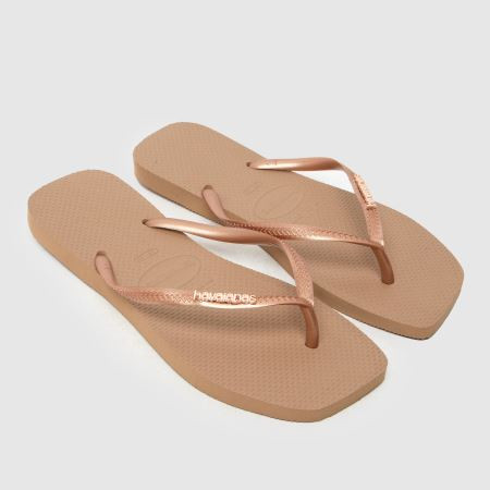 Womens Rose Gold Havaianas Slim Square Logo Metallic Sandals | schuh | Schuh