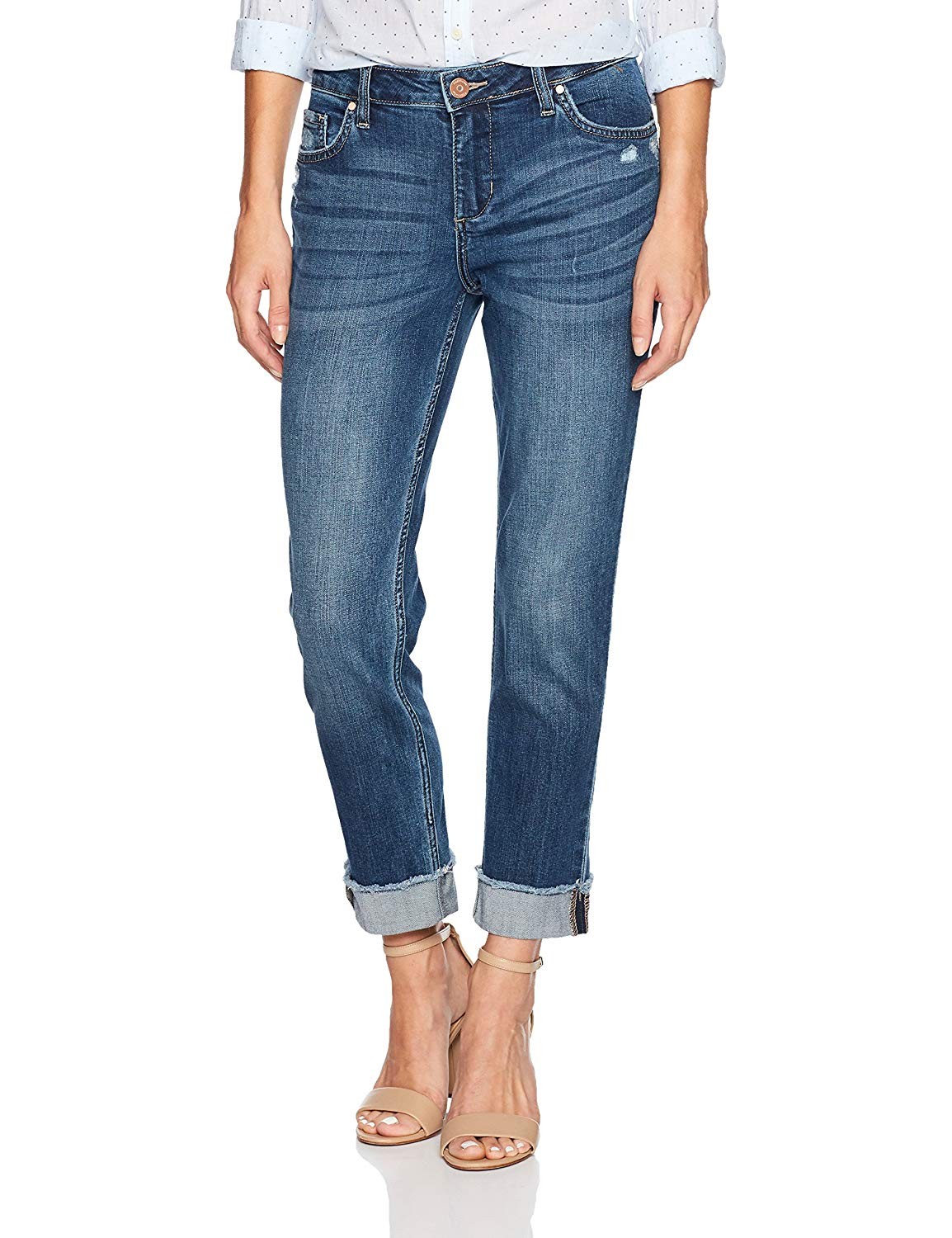 Riders by Lee Indigo Women's Fringe Cuff Boyfriend Jean | Amazon (US)