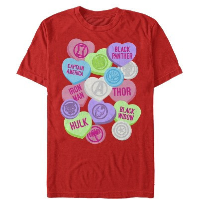 Men's Marvel Valentine's Day Candy Heart Heroes  T-Shirt - Red - Medium | Target