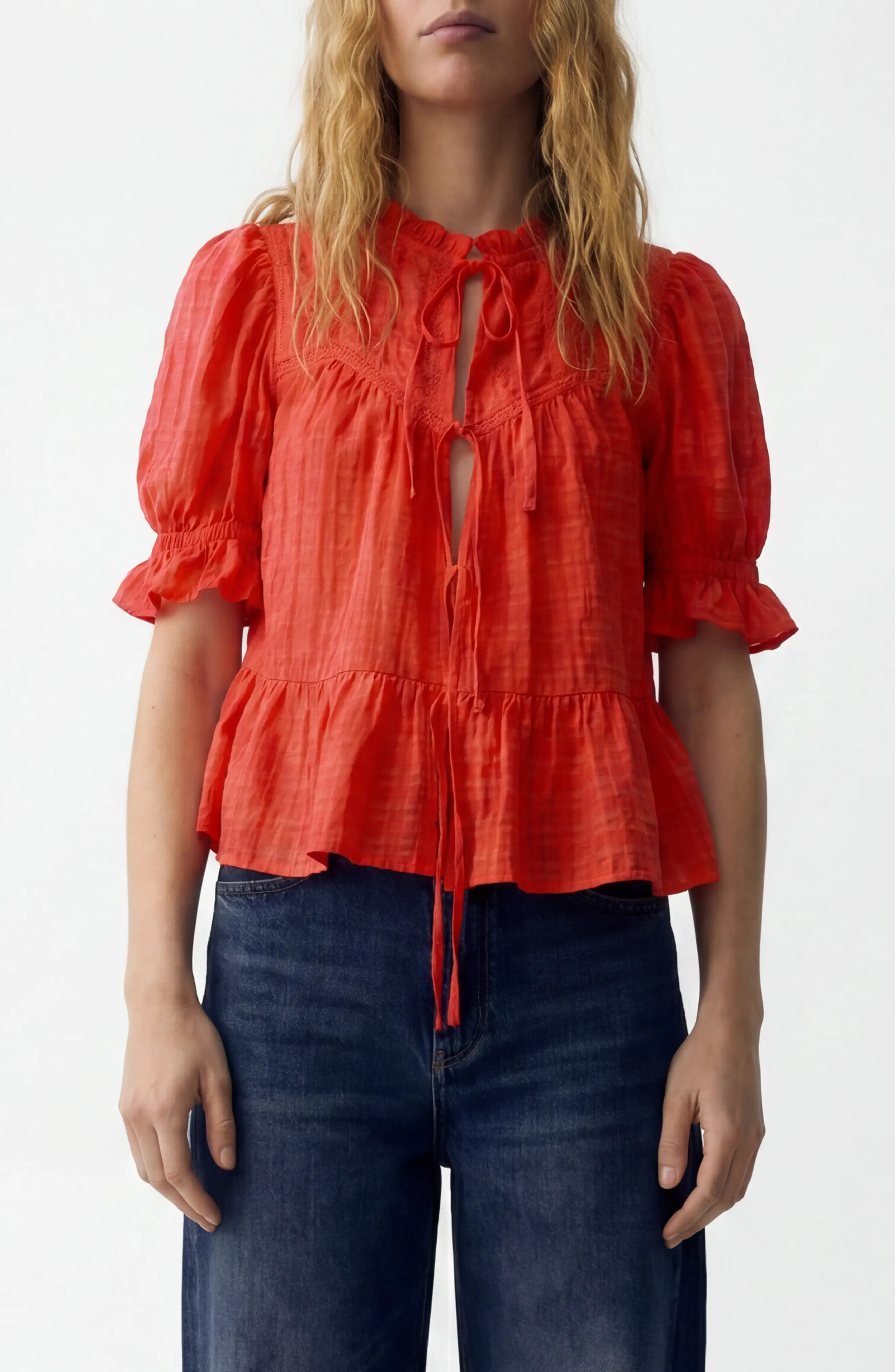 Embroidered Tie Front Top (Women) | Nordstrom | Nordstrom