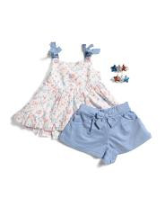 Toddler Girls 2pc Americana Tank And Shorts Set With Hair Clips | TJ Maxx