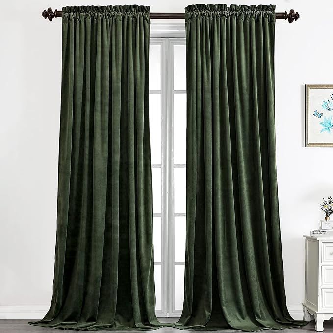 Benedeco Green Velvet Curtains for Bedroom Window, Super Soft Luxury Drapes, Room Darkening Therm... | Amazon (US)