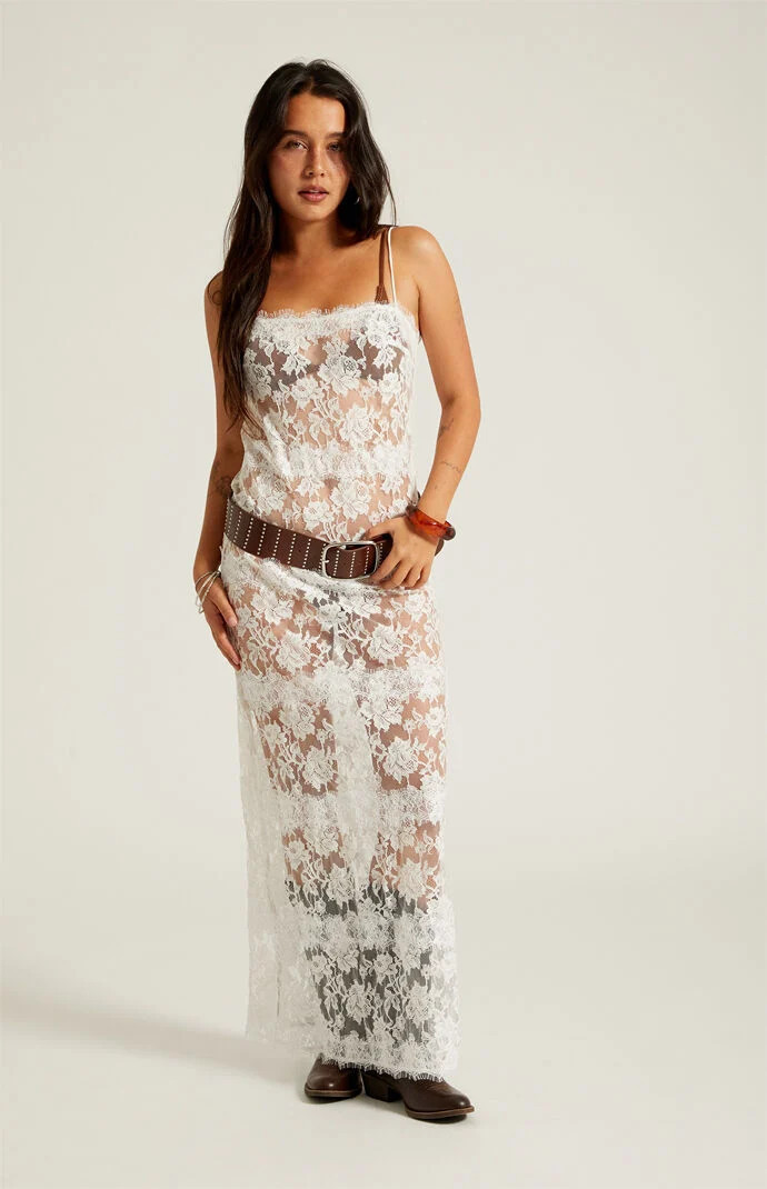 Beverly and Beck Women's Agnes Sheer Lace Festival Maxi Dress in White - Size XXS | PacSun