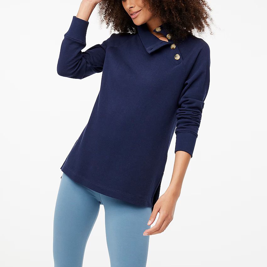 Wide button-collar tunic sweatshirt in cloudspun fleece | J.Crew Factory