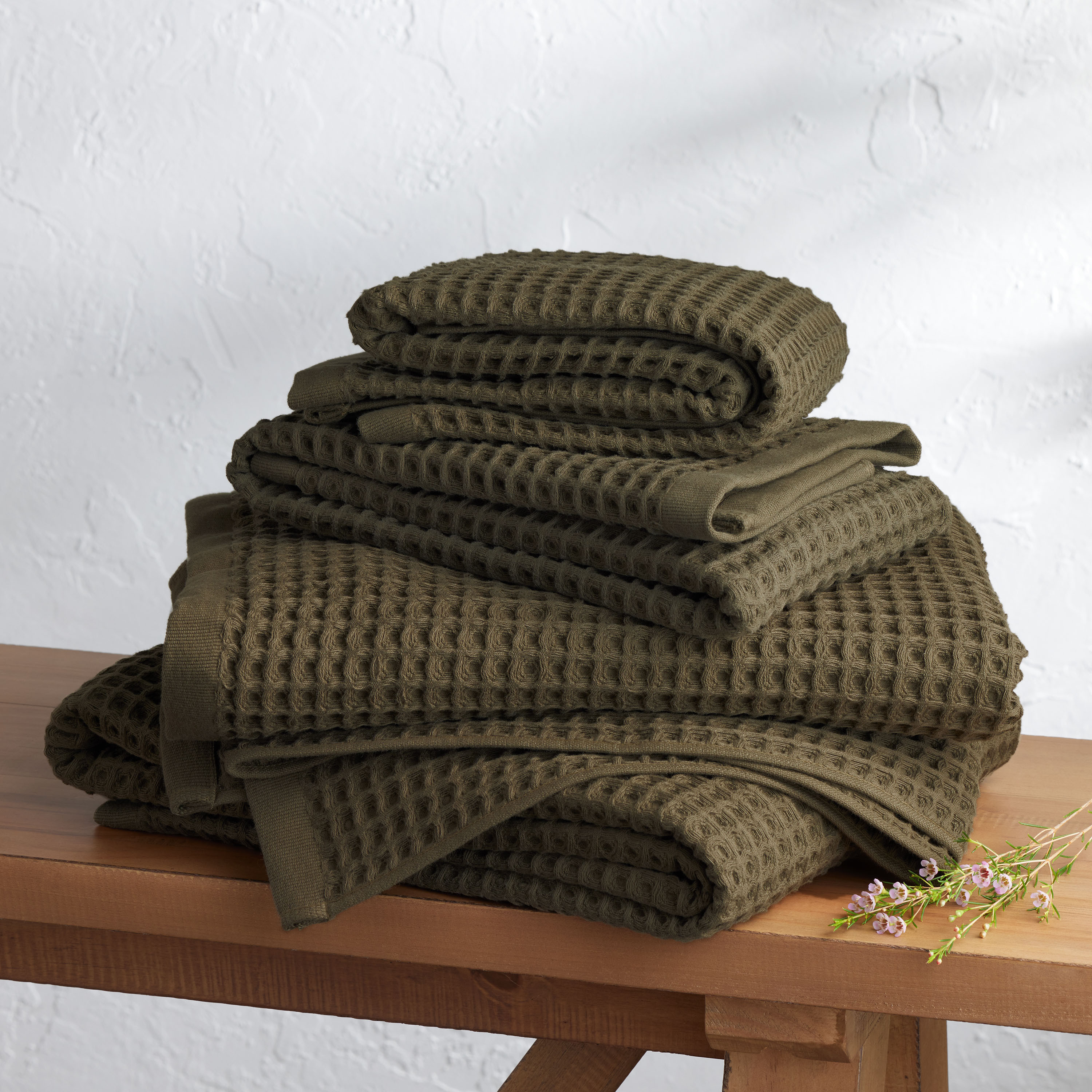 Olive Waffle Weave Cotton Towel Collection | World Market