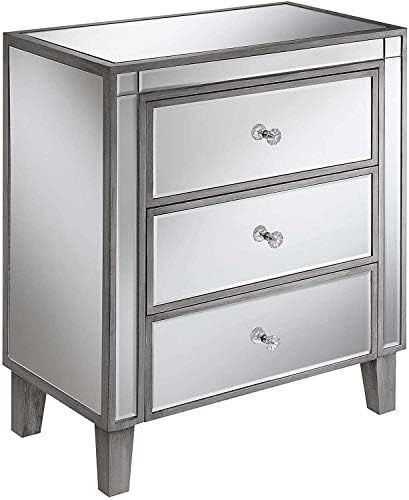 Convenience Concepts Gold Coast Large 3 Drawer Mirrored End Table, Antique Silver / Mirror | Amazon (US)