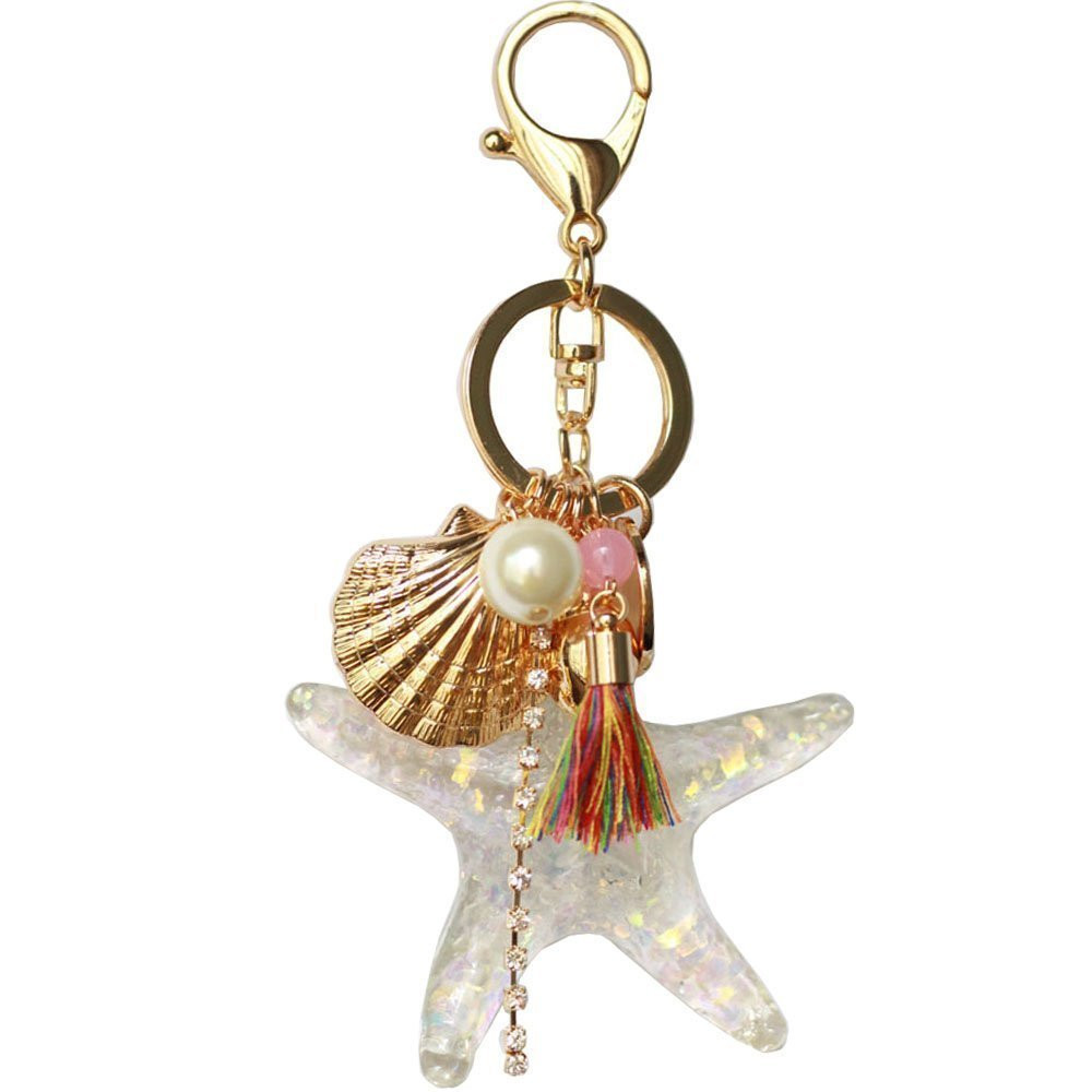 LMJX Pearl Starfish Transparent Keychains Cute Purse Charms Car Key Chains Ring Bag Handbags Wall... | Amazon (US)