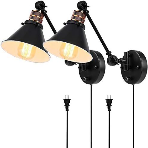 Plug in Wall Sconces Set of 2, PARTPHONER Swing Arm Wall Lamp with Dimmable On Off Switch, Metal ... | Amazon (US)