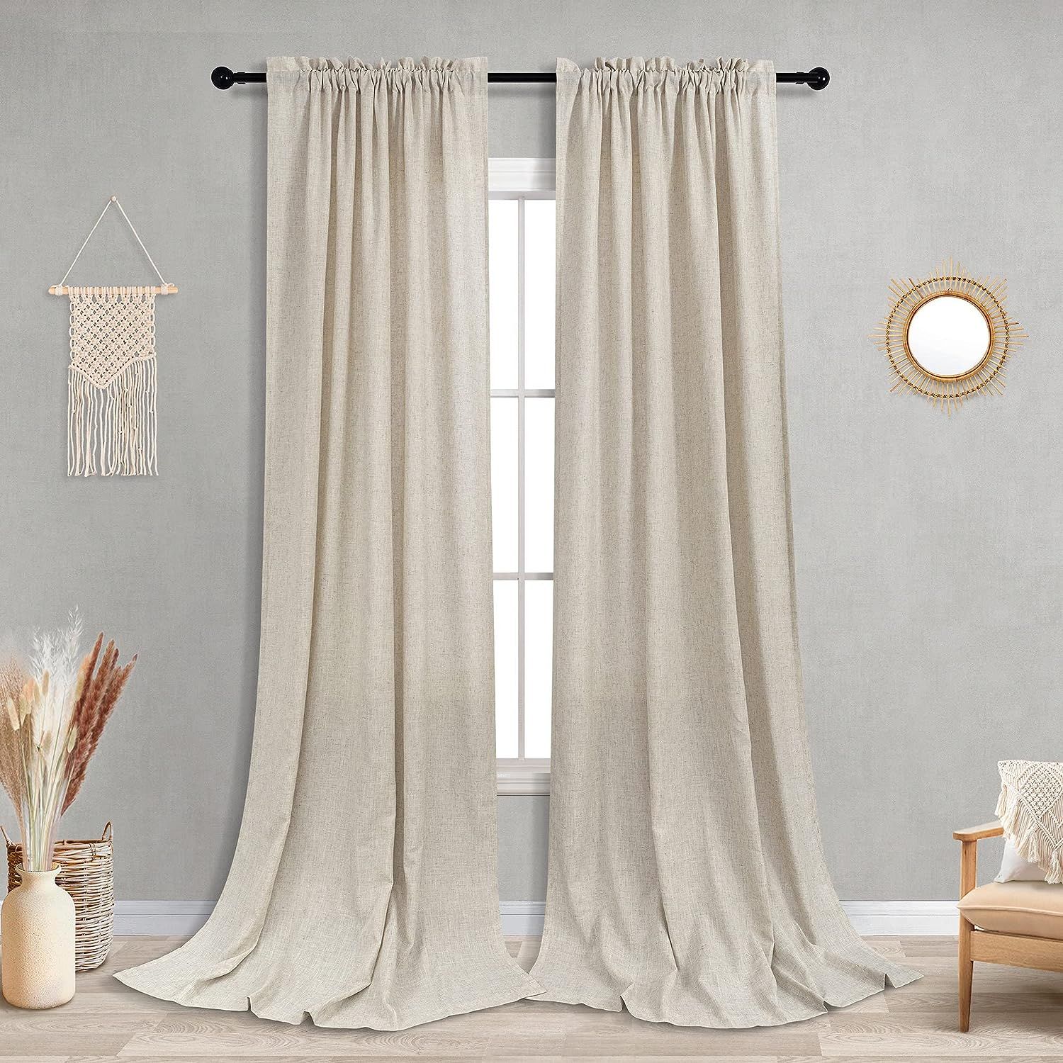 Beige Linen Textured Curtains 84 Inch Length for Living Room Set 2 Panels Rod Pocket Boho Farmhou... | Amazon (US)