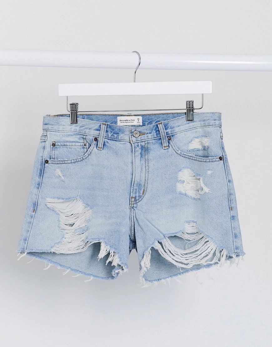 Abercrombie & Fitch distressed shorts in midwash blue | ASOS (Global)