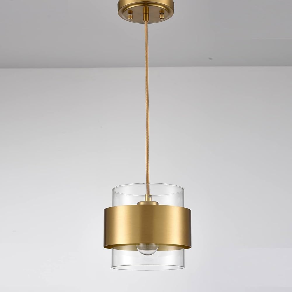 CLAXY Modern Brass Kitchen Pendant Light Height Adjustable Pendant Light Clear Glass Shade | Amazon (US)