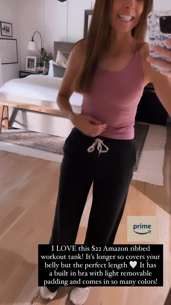 Amazon $22 ribbed workout tank with light removable padding! So comfy and a great Lulu (Lululemon) dupe 🫶🏼 #lulu #lululemon #dupe #amazon 

#LTKfitness #LTKActive