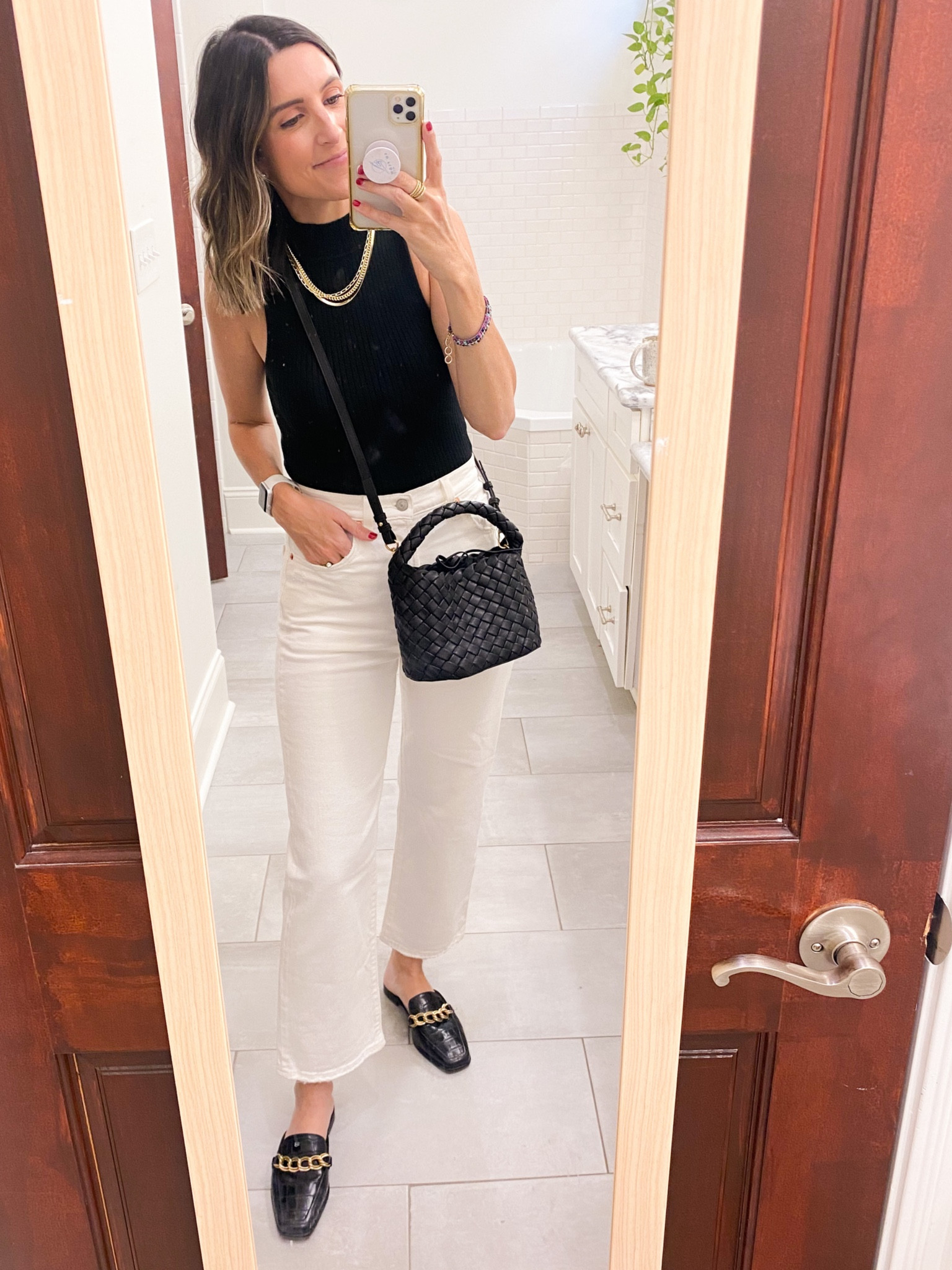 Obsessed with these jeans! Have them in 3 washes. These are “cloud” - they’re more off white than true white. Perfect for fall/winter! And this BAG! The quality is so so good! 👌🏻 

#LTKitbag #LTKunder100