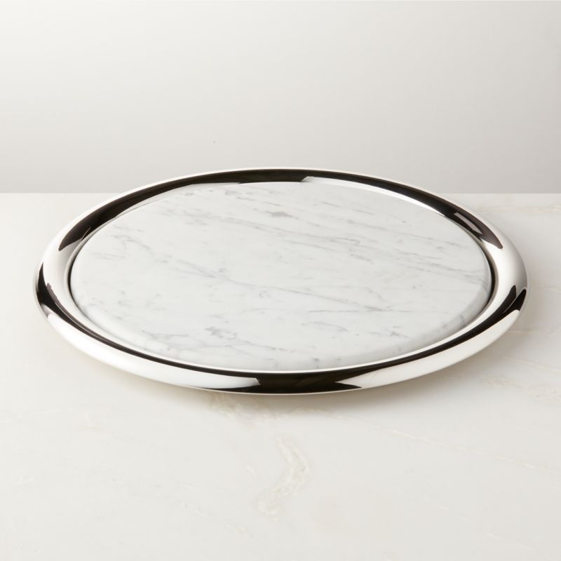 Piero Round Stainless Steel and Marble Serving Tray Set by Gianfranco Frattini + Reviews | CB2 | CB2