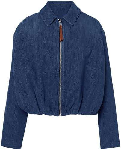 Women's Denim Bomber Jacket Zip Up Draped Loose Fit Collared Casual Lightweight Trendy Jean Jacke... | Amazon (US)